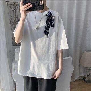 Elbow-sleeve Ribbon Bow T-shirt
