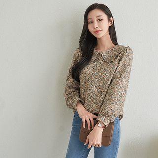 Frilled Puritan-collar Floral Blouse