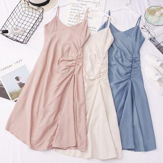 Spaghetti Strap Crinkled A-line Dress