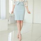Slit-front Pencil Skirt With Sash