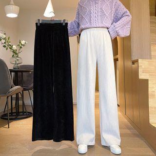 Elastic Waist Corduroy Wide-leg Pants