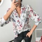 Notched-collar Floral Blouse