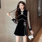 Long-sleeve Mesh Qipao Dress
