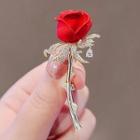 Rhinestone Rose Brooch Ly2263 - Red - One Size