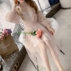 Balloon-sleeve A-line Mesh Dress