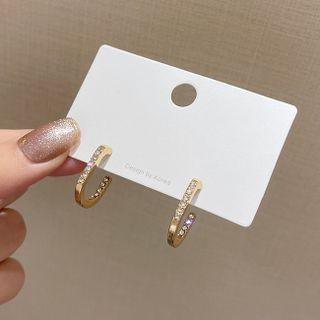 Rhinestone Alloy Open Hoop Earring A079 - 1 Pair - 925 Silver - Gold - One Size