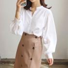 Mandarin-collar Bishop-sleeve Blouse