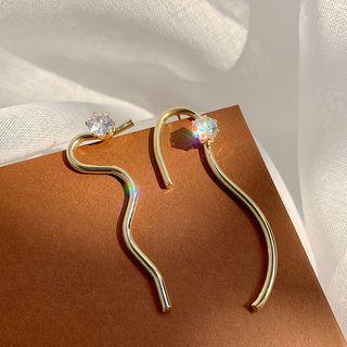 Rhinestone Alloy Curve Dangle Earring 1 Pair - As Shown In Figure - One Size