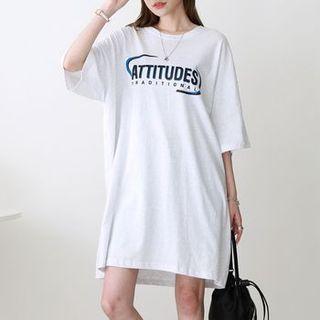 Letter-print Oversized Longline T-shirt