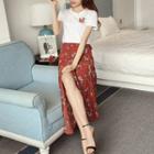 Set: Short-sleeve T-shirt + Print Midi Skirt