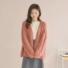 Open-front Wool Blend Cable-knit Cardigan