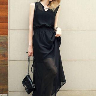 Set: Plain Maxi Chiffon Dress + Slipdress