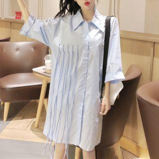 3/4-sleeve Fringed Mini Shirtdress