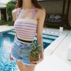 Halter-neck Striped Swimsuit