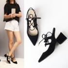 Pointed Block Heel Lace-up Sandals