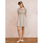 Tie-neck Lace-trim Plaid Minidress Green - One Size