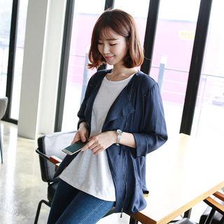 Round-neck Diagonal-zip Up Jacket