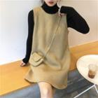 Turtleneck Long-sleeve Top / Knitted Pinafore Dress