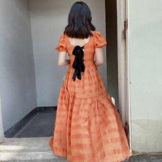 Square-neck Bow-back Chiffon Dress