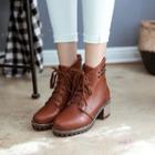 Studded Lace-up Block Heel Short Boots