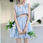 Sleeveless Jacquard Crop Top / Mini Skirt