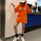 Lettering Elbow-sleeve T-shirt With Sling Bag