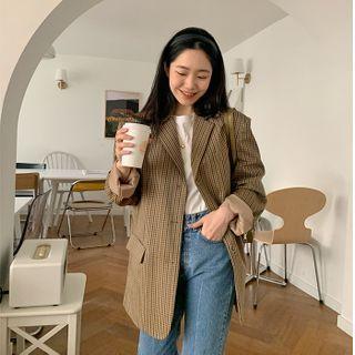 Single-breasted Plaid Blazer Check - One Size