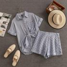 Set: Short-sleeve Patterned Panel Shirt + Shorts
