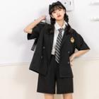 Short-sleeve Double Breasted Blazer Black - L