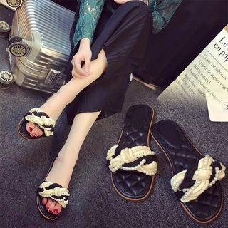 Faux Pearl Braid Strap Slide Sandals