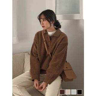 Dip-back Loose-fit Knit Polo Shirt