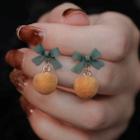 Bow Pom Pom Drop Earring 1 Pair - Green & Orange - One Size