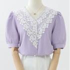 Short-sleeve Embroidered Lace Panel Blouse