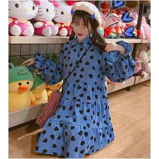 Heart Print Long-sleeve Shirt Dress