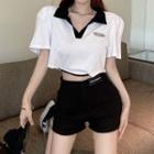 Contrast Collar Cropped Polo Shirt / Hot Pants