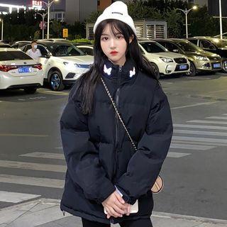 Butterfly Print Stand-collar Padded Jacket