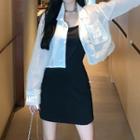 Reflective Lettering Long-sleeve Cropped Shirt / Spaghetti-strap Reflective Mini A-line Dress