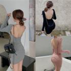 Long-sleeve Open-back Chain Mini Bodycon Dress