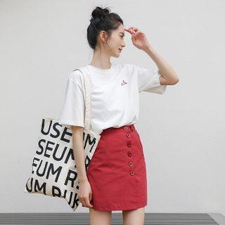 Cartoon Embroidered T-shirt White - One Size