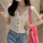 Short-sleeve V-neck Ruffle Trim Cropped Blouse