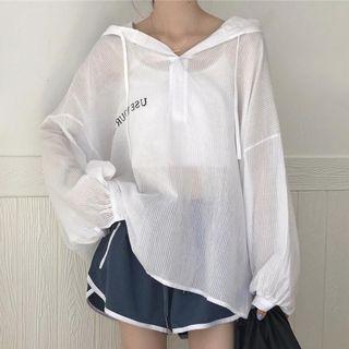 Lettering Hooded Long-sleeve Top / Piped Shorts