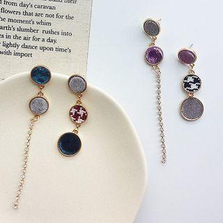 Non-matching Rhinestone Fabric Disc Dangle Earring