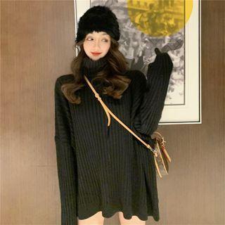 Ribbed Turtleneck Sweater Black - One Size