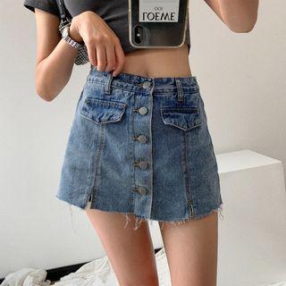 High-waist Slited Denim Skort