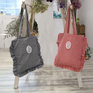 Frill-trim Gingham Shopper Bag