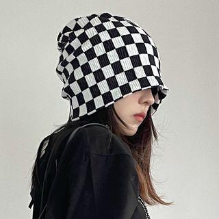 Check Slouchy Beanie Check - Black & White - M
