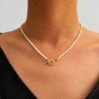 Alloy Flower Pendant Faux Pearl Necklace 1 Pc - 3119 - Gold - One Size