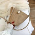 Faux Pearl Woven Crossbody Bag Khaki - One Size