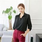 Collared Long-sleeve Half-placket Top