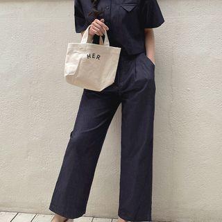 Set: Cropped Shirt + Straight-cut Pants